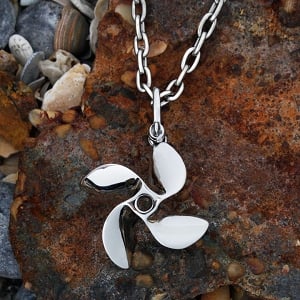Boat Propeller 4 Blade Necklace - Sterling Silver Pendant with Chain